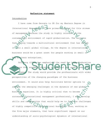 Reflective Statement and Professional Development Action Plan in International Management