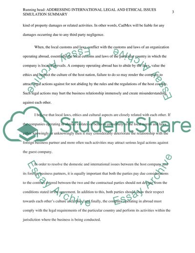 Addressing International Legal and Ethical Issues Simulation Summary