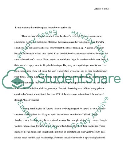 Different Events that May have Taken Place in an Abusers Earlier Life to Initiate the Abuse