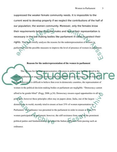 Reasons for the Low Number of Women in Parliaments