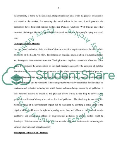 Applications of Environmental Valuation for Determining Costs