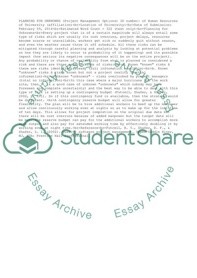 Planning for Unknowns