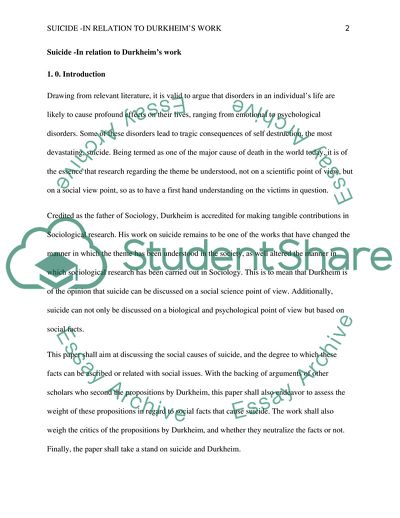 Suicide in Relation to Durkheims Work