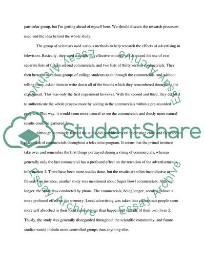 Critique of Published Work: Serial Positions Effects in Recall of Television Commercials