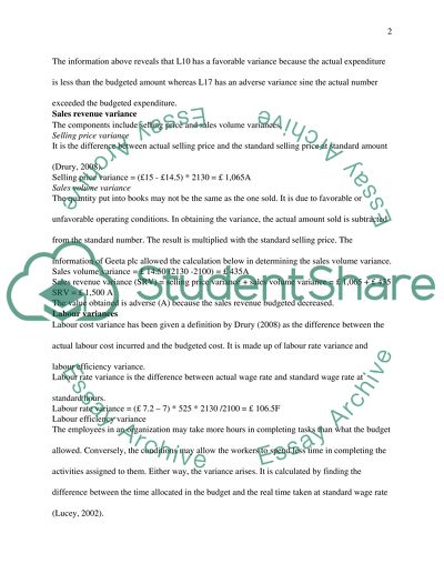 Geeta Public Limited Company: Variances and Just-in-Time