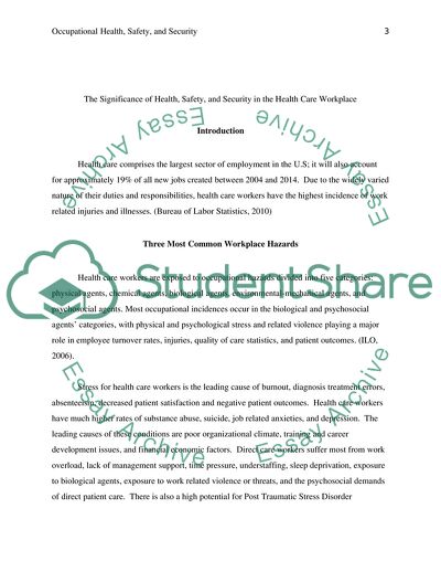 Significance of Health, Safety, and Security in the Healthcare Workplace