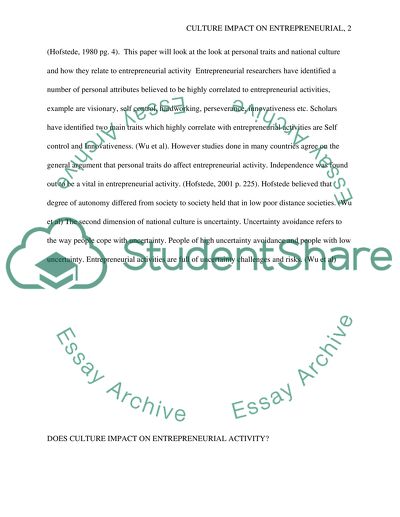 DOES CULTURE IMPACT ON ENTREPRENEURIAL ACTTIVITY