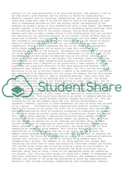 Organizational behavior Analysis