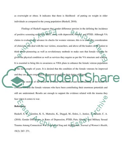 Women in combat and the risk of post-traumatic stress disorder and depression