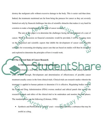 Problems in Cancer Cure Development