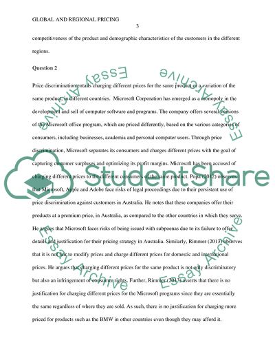 Global and regional pricing