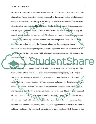 Various Standards of the American Society Which Are Shown in American Literature