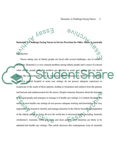 A Challenge Facing Nurses in Service Provision for Older Adults in Australia