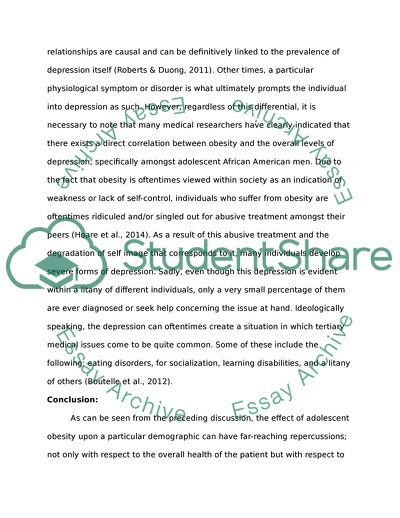 The Relationship between Obesity and Depression Among African-American Male Adolescents
