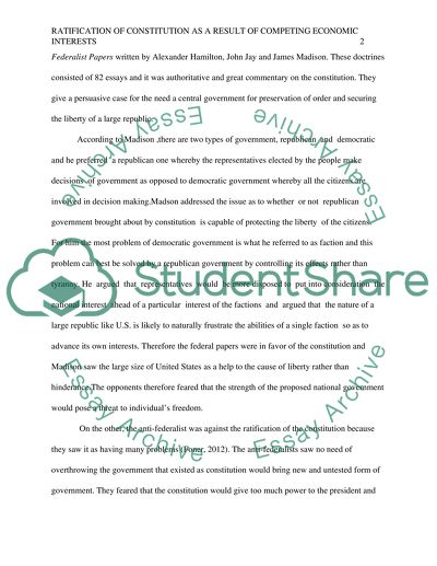 Ratification of constitution as a result of competing economic interests