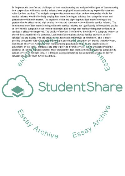 How has Lean Manufacturing Influenced the Service Industries