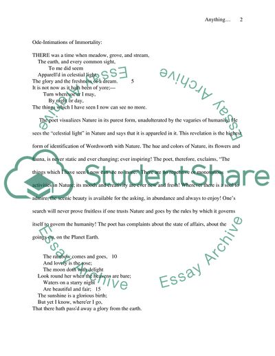 Anything goes Ode: Intimations of Mortality-William Wordsworth