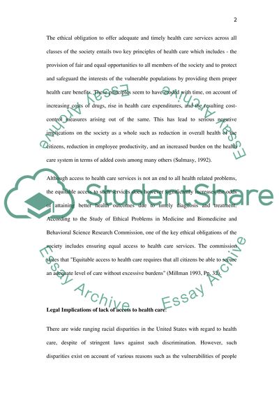 Ethical and Legal implications of lack of access to healthcare