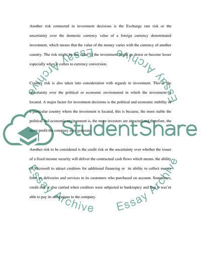 Investment and protofolio risk for microsoft