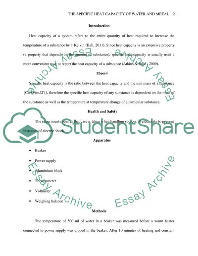 The Specific Heat Capacity of Water and Metal