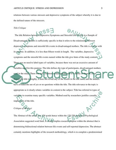 Relation between Depressive Symptoms and Stressful Life Events