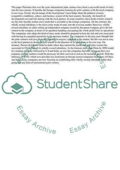 Identification of Reasons for Preference of Wholly Owned Subsidiaries Compared to IJVs