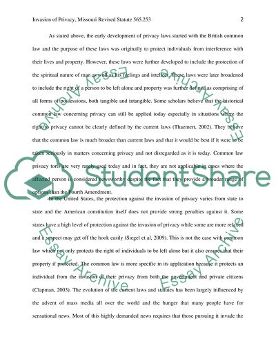 The development of privacy laws in the states of America. Missouri