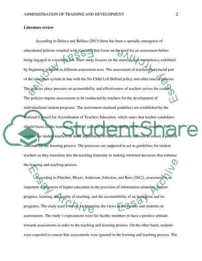 Administration of Training and Development in the Ministry of Education Leadership Assessment Plan