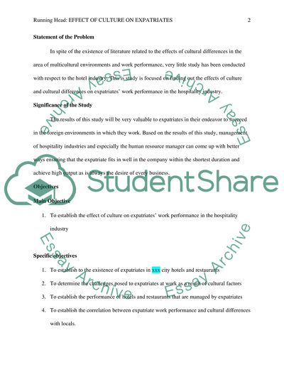 Effect of Culture on Expatriates Work Performance in the Hospitality Industry