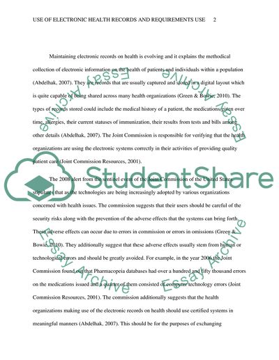 Define the Joint Commission stand on the use of Electronic Health Records and requirements for use