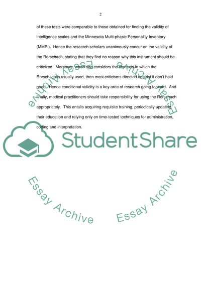 Article summary of Roschach