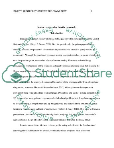 Inmate Reintegration into the Community