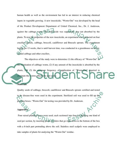 Testing the Suitability of the Insecticide Worm-Out against Cabbage Worm Infestation of Crucifers