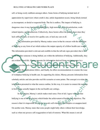 Bullying at Health care Work Places