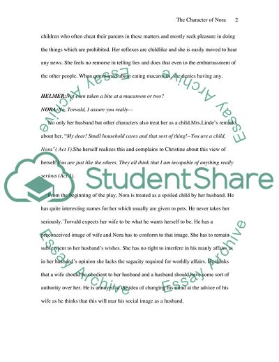 The Character of Nora Helmer in A dolls House