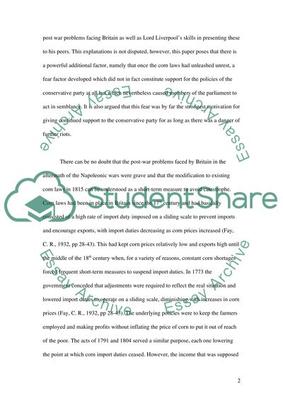 Impact of Lord Liverpools Support of the Corn Laws of 18145 on the Conservative Party