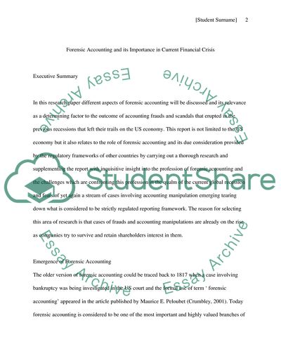The Role of Forensic Accounting in the Current Financial Crisis Situation