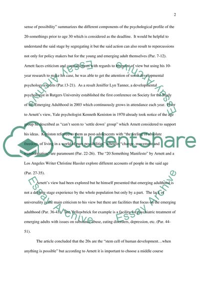 Analusis of What Is It about 20-SomethingsArticle by Robin Marantz Henig