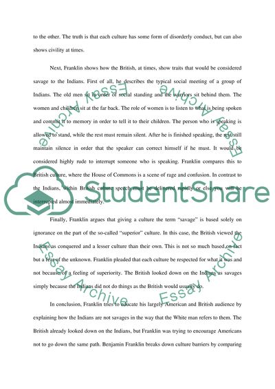 Franklins argument In Remarks Concerning The Savages Of North America