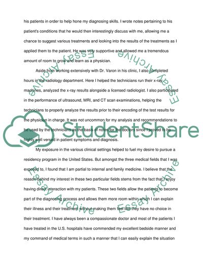 Description of his CLINICAL experience as a student in US from March till Sept 1st