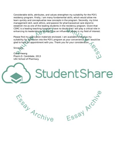 Letter of intent - pharmacy residency program