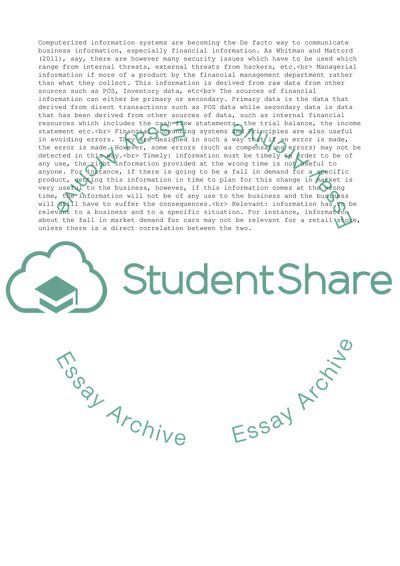 Information Systems Security and Ethical Issues - Finance Management