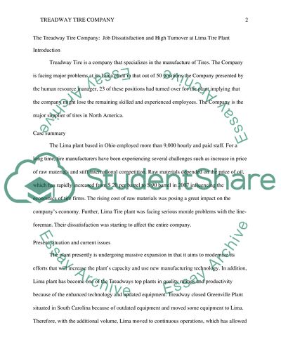 Case analysis on The Treadway Tire Company