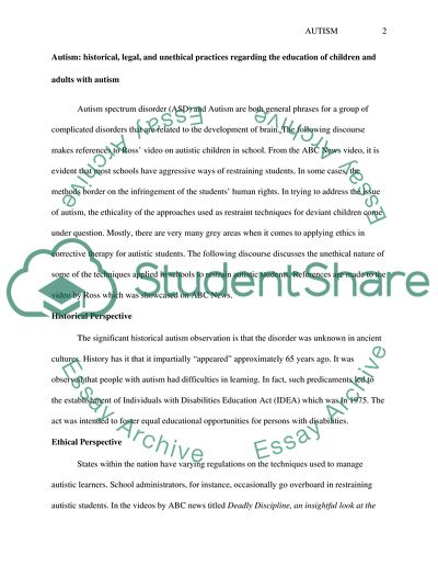 Autism: Historical, Legal, and Unethical Practices