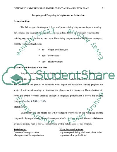 Designing and Preparing of Evaluation Plan Implementation