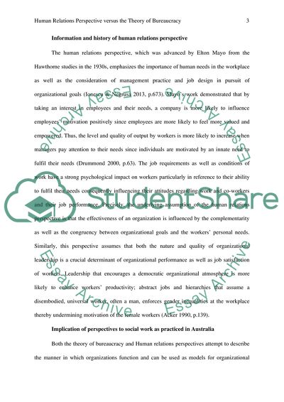 Human Relations Perspective Versus the Theory of Bureaucracy