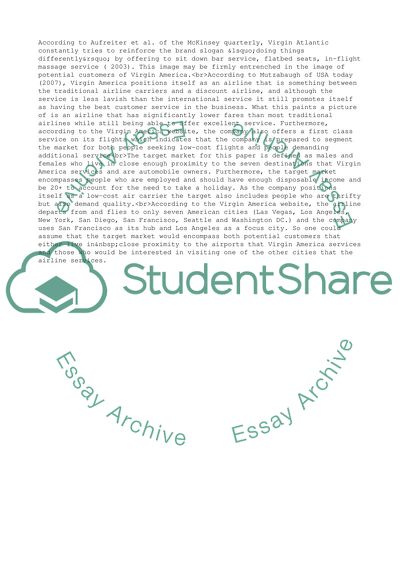 Target Market for Virgin America Airline