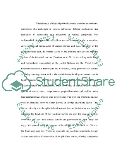 The Influence of Diet and Probiotics on the Intestinal Microbiome