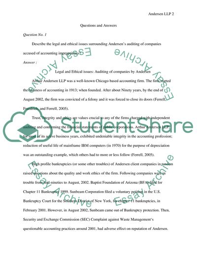 Andersen LLP: Questionable Accounting Practices