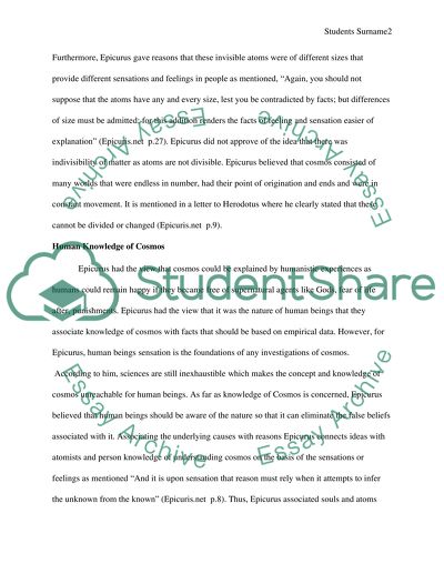 Examine and discuss the philosophical views developed by Epicurus